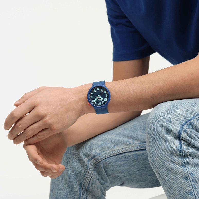 Swatch,THE BOLD 47mm,47mm,Plastic,Blue,Quartz,Date,Day,SB01N700