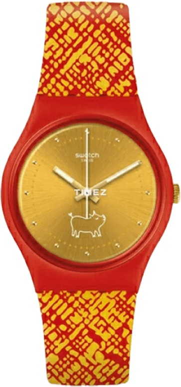 Swatch,Other 34mm,34mm,Plastic,Yellow,Quartz,Tonneau,Red,GZ319
