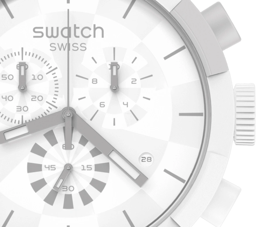 Swatch,THE BOLD 47mm,47mm,Plastic,White,Sapphire,Crystal Glass,SB02W400