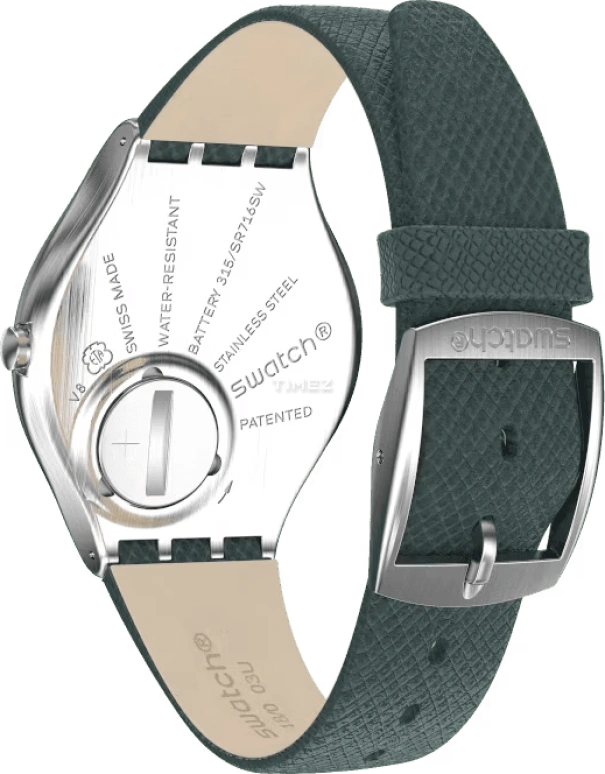 Swatch,SKIN 38mm,38mm,Stainless Steel,Green,Quartz,Tonneau,Silver,SYXS121