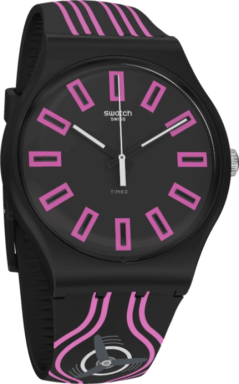 Swatch,Originals 41mm,41mm,Plastic,Black,Pink,Sapphire,Crystal Glass,SUOB146C