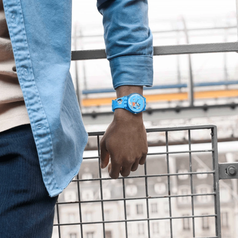 Swatch,Originals 41mm,41mm,Plastic,Blue,Quartz,Sapphire,Crystal Glass,Round,SUOZ342