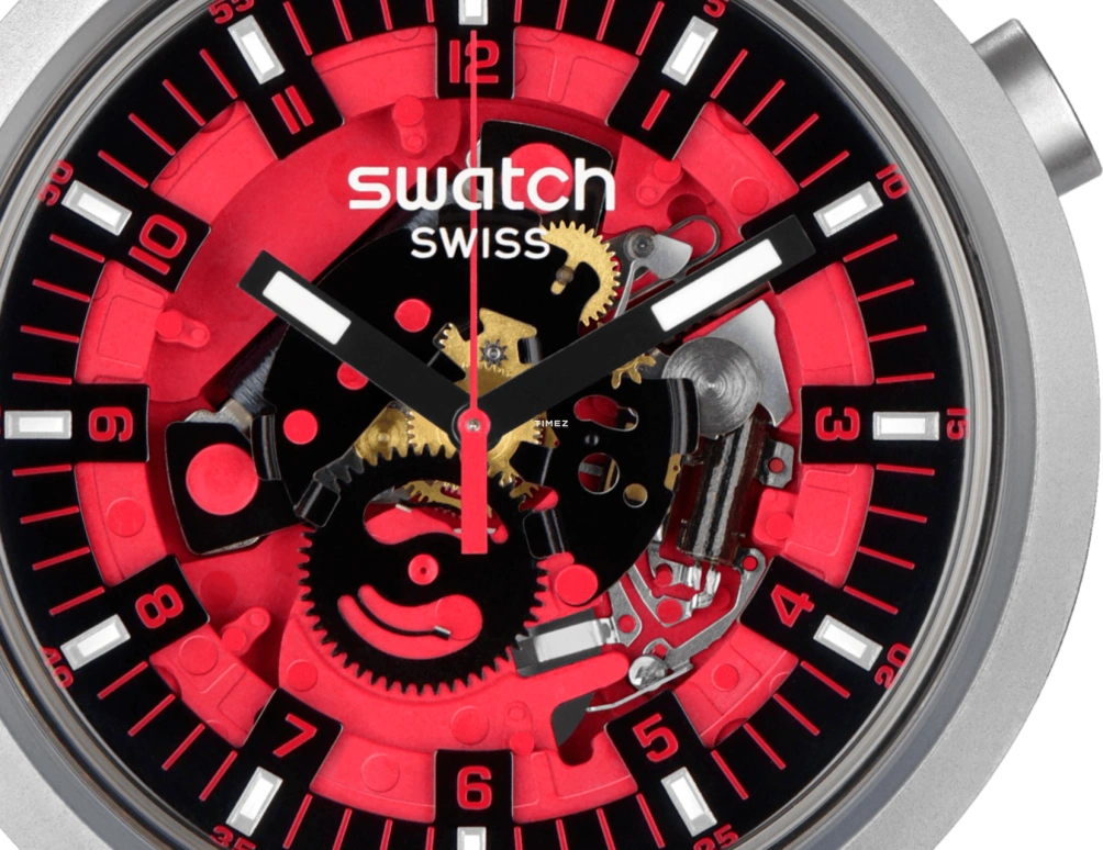 Swatch,IRONY 47mm,47mm,Stainless Steel,Red,Skeleton,Quartz,Sapphire,Crystal Glass,Round,SB07S110