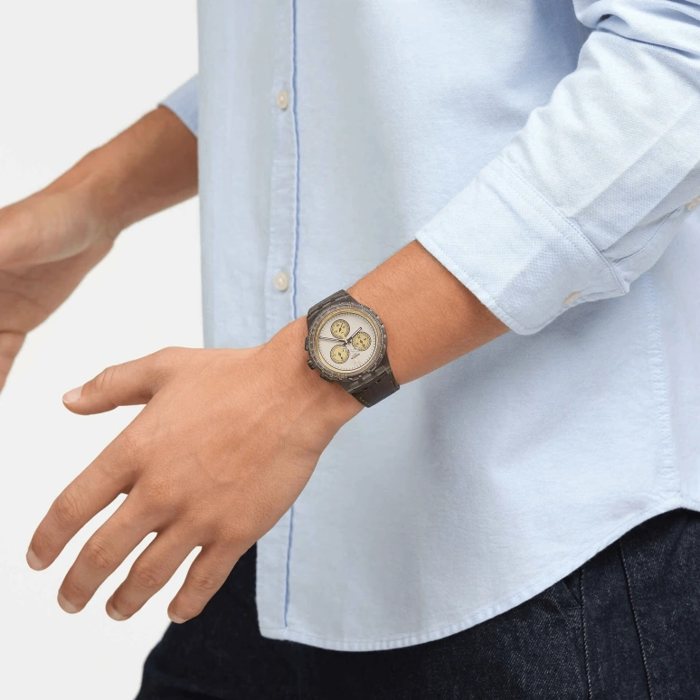 Swatch,Other 42mm,42mm,Plastic,Grey,Quartz,Chronograph,Round,SUSM100