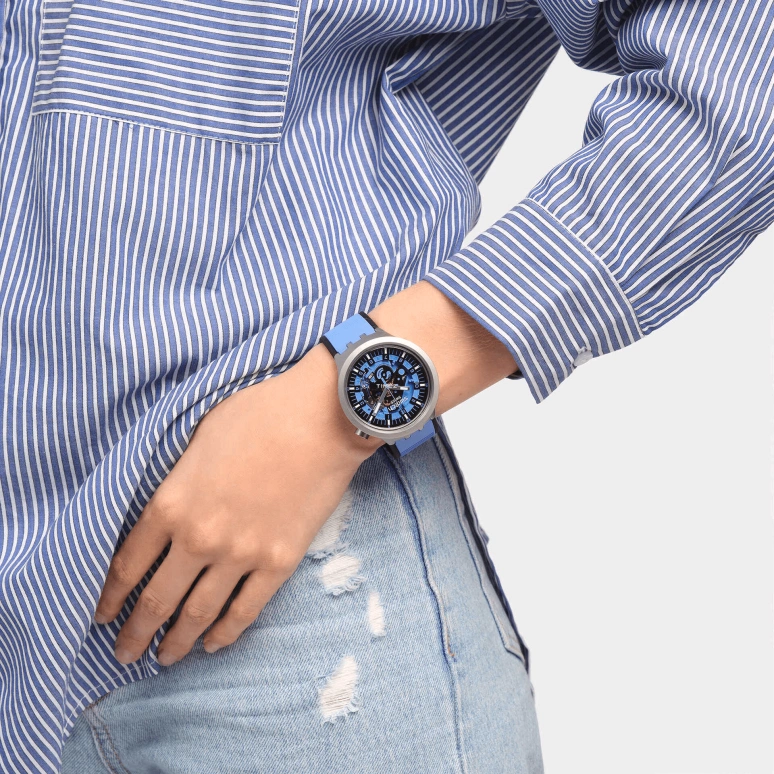 Swatch,IRONY 47mm,47mm,Stainless Steel,Blue,Skeleton,Quartz,Sapphire,Crystal Glass,Round,SB07S106
