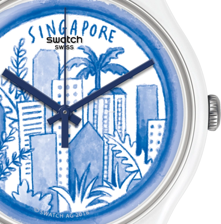 Swatch,Originals 47.40mm,47.40mm,Plastic,White,Blue,Quartz,Tonneau,Transparent,SUOZ296