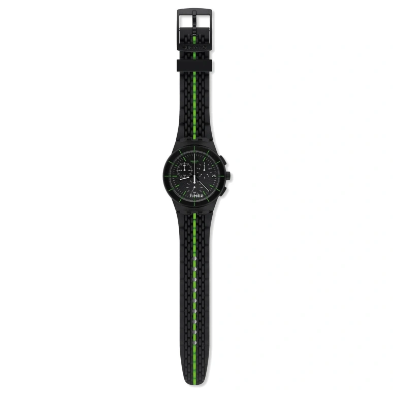 Swatch,Originals 42mm,42mm,Plastic,Black,Quartz,Chronograph,Day,SUSB409