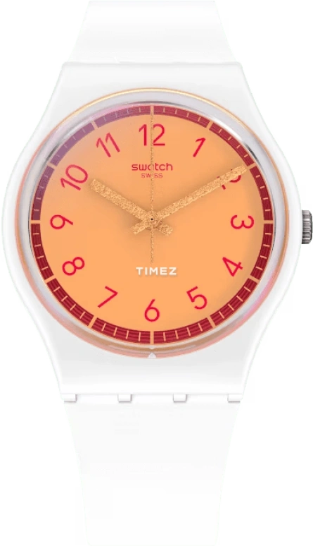 Swatch,Originals 34mm,34mm,Plastic,Orange,Quartz,Tonneau,White,SVHW102,SVHW102-5300