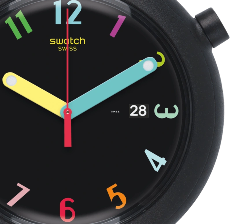 Swatch,Originals 45mm,45mm,Plastic,Black,Quartz,Day,Round,PNB400