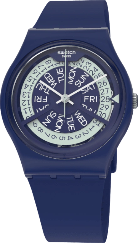 Swatch,Originals 34mm,34mm,Plastic,Blue,Sapphire,Crystal Glass,Closed,GN727