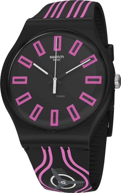 Swatch,Originals 41mm,41mm,Plastic,Black,Pink,Sapphire,Crystal Glass,SUOB146C
