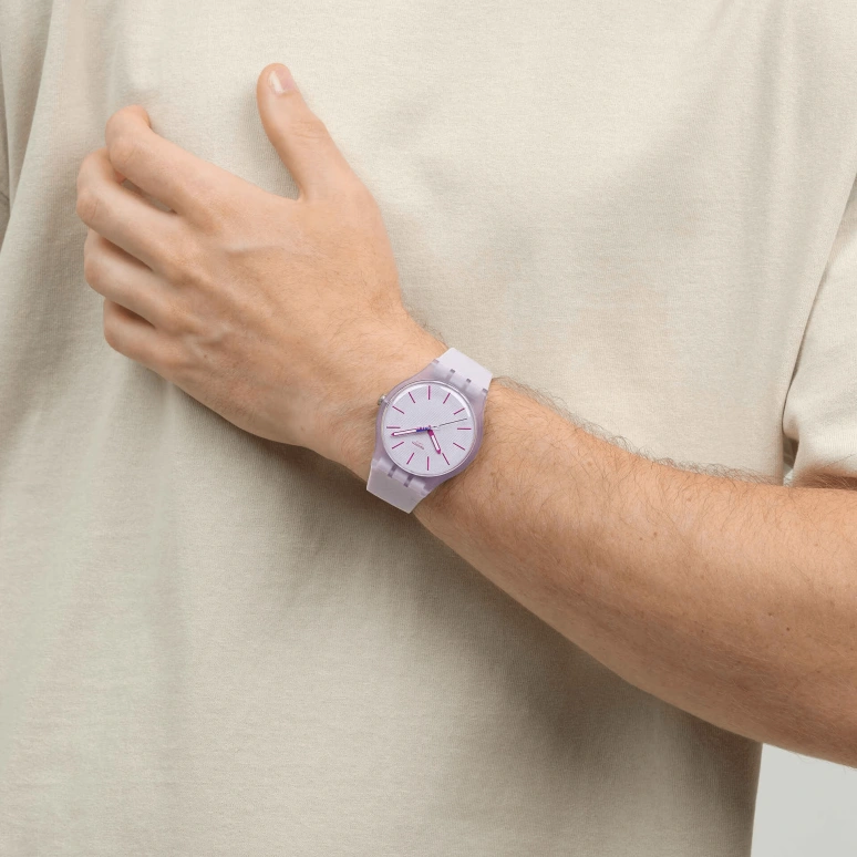 Swatch,Originals 41mm,41mm,Bio-sourced,Purple,Quartz,Bio-sourced,Glass,Round,SO29V101