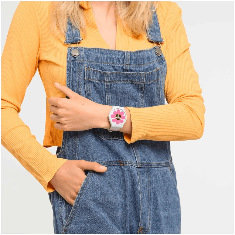 Swatch,Originals 41mm,41mm,Bioceramic,Pink,White,Yellow,Black,Quartz,Sapphire,Crystal Glass,Round,SO32M104