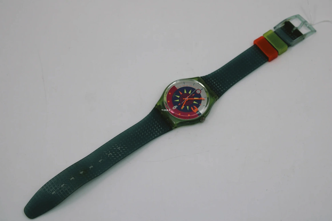 Swatch,Other 34mm,34mm,Plastic,Multi-Color,Quartz,Crystal Glass,Tonneau,GL105