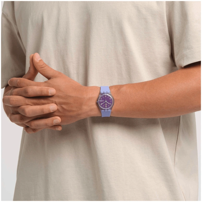 Swatch,Other 34mm,34mm,Bio-sourced,Purple,Quartz,Sapphire,Crystal Glass,Round,SO28V101