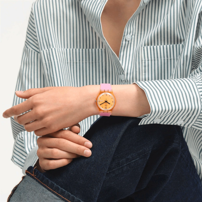 Swatch,Other 34mm,34mm,Bio-sourced,Orange,Quartz,Sapphire,Crystal Glass,Round,SO28O100,SO28O100-5300