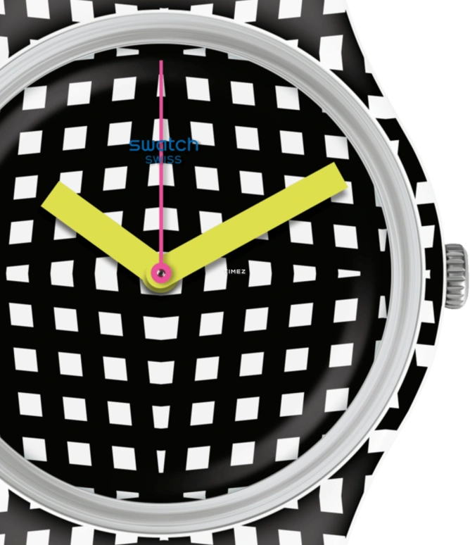 Swatch,Originals 34mm,34mm,Plastic,Black,White,Quartz,Sapphire,Crystal Glass,Tonneau,GW197
