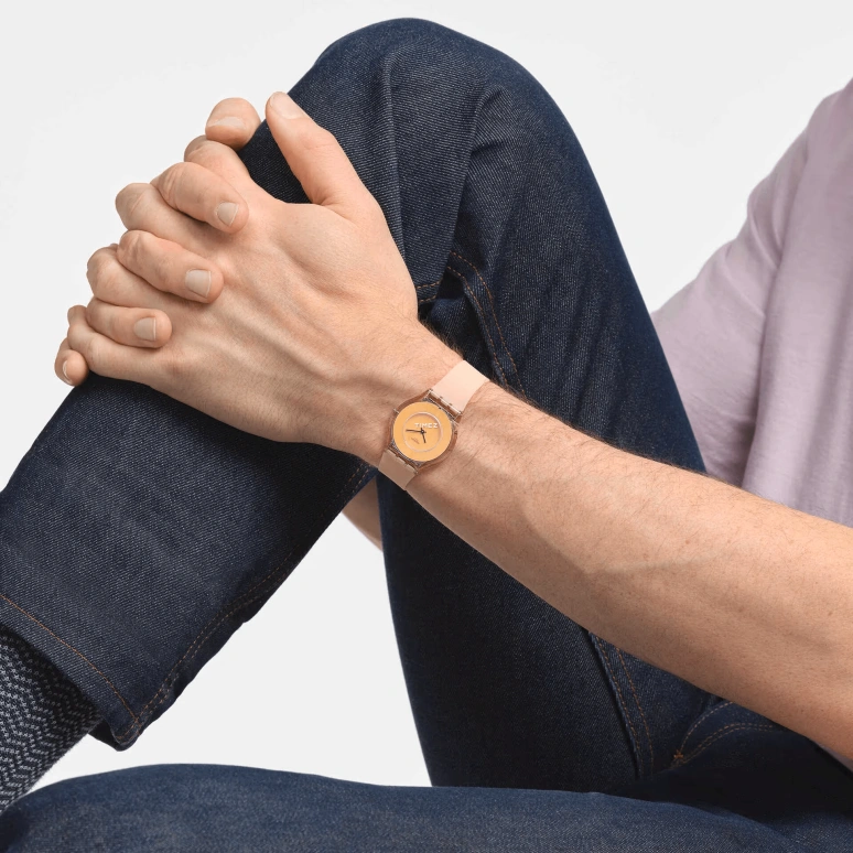 Swatch,Other 34mm,34mm,Bio-sourced,Orange,Quartz,Sapphire,Crystal Glass,Round,SS08P102