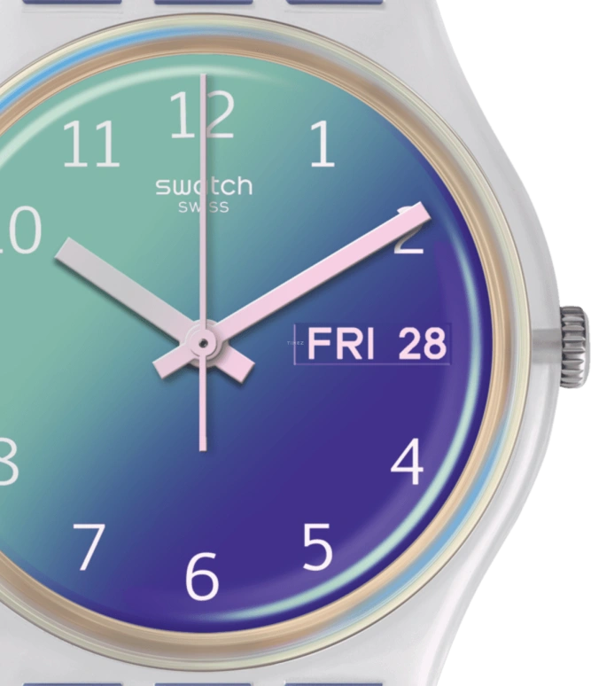 Swatch,Originals 34mm,34mm,Plastic,Purple,Green,Sapphire,Crystal Glass,GE718