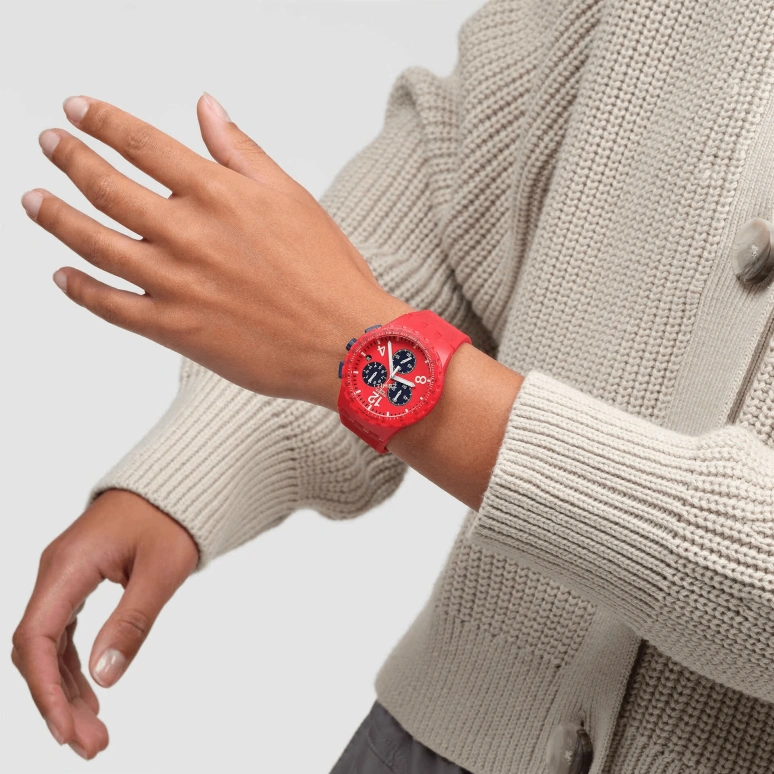 Swatch,Originals 42mm,42mm,Plastic,Red,Quartz,Chronograph,Day,SUSR407