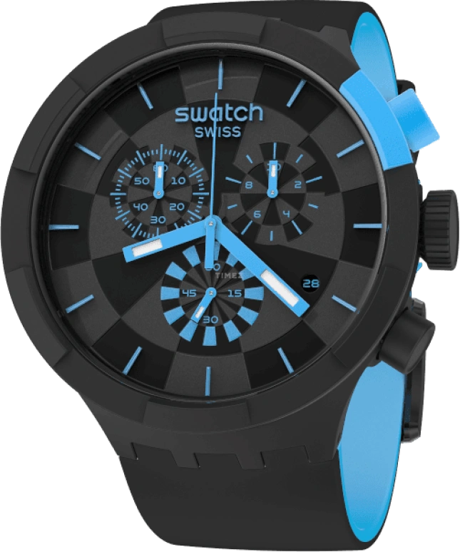 Swatch,THE BOLD 47mm,47mm,Plastic,Black,Sapphire,Crystal Glass,Closed,SB02B401