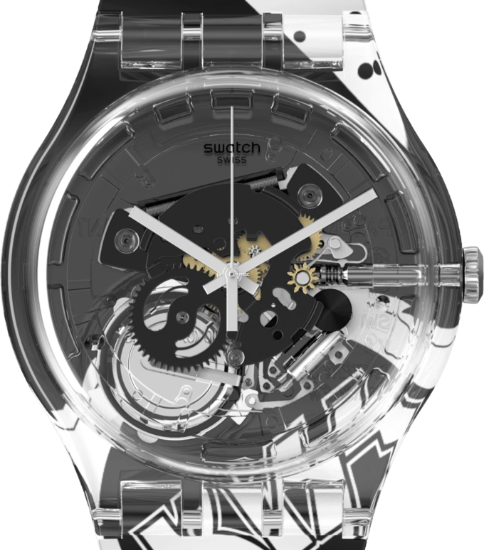 Swatch,Other 41mm,41mm,Plastic,Transparent,Quartz,Sapphire,Crystal Glass,Round,SUOK136,SUOK136-051