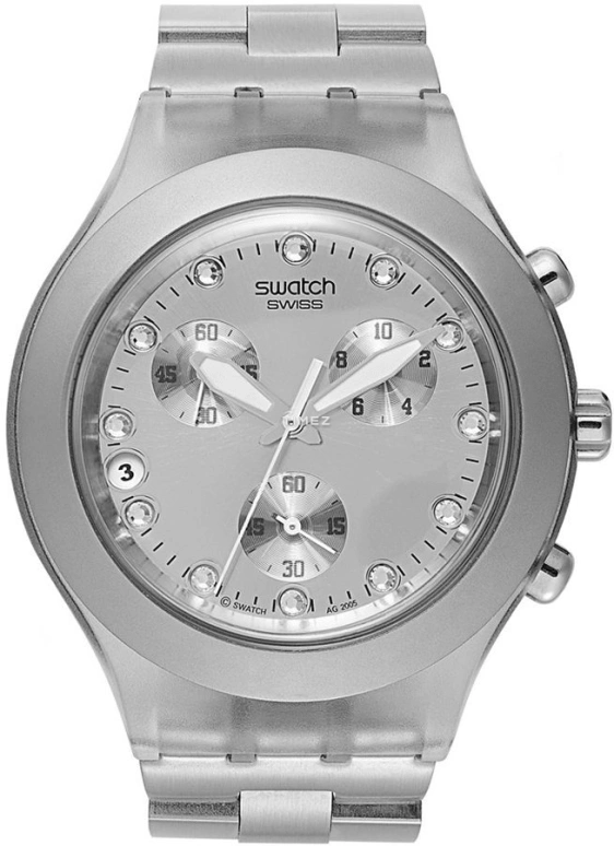 Swatch,CLASSIC 42mm,42mm,Plastic,Silver,Quartz,Chronograph,Day,SVCK4038G