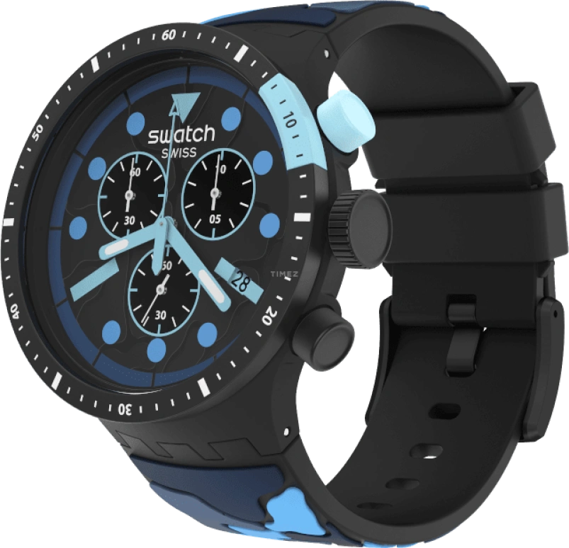 Swatch,THE BOLD 47mm,47mm,Plastic,Black,Sapphire,Crystal Glass,Closed,SB02B408