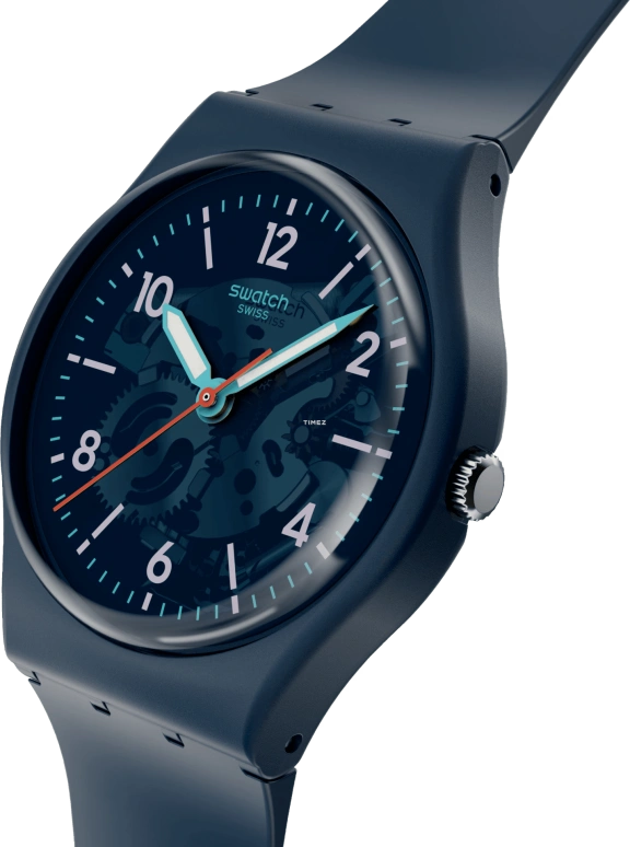 Swatch,Originals 34mm,34mm,Bio-sourced,Blue,Quartz,Sapphire,Crystal Glass,Tonneau,SO28N118