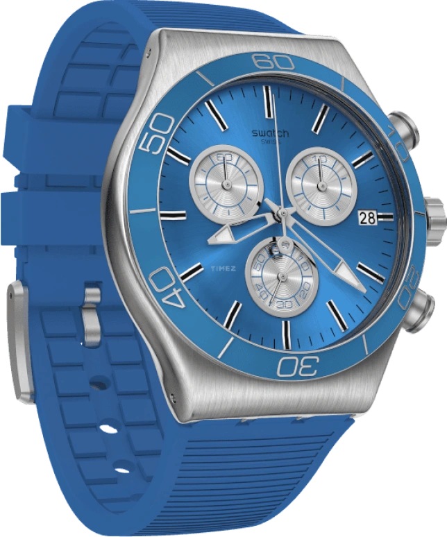 Swatch,IRONY 43mm,43mm,Stainless Steel,Black,Silver,Blue,Minutes,YVS485