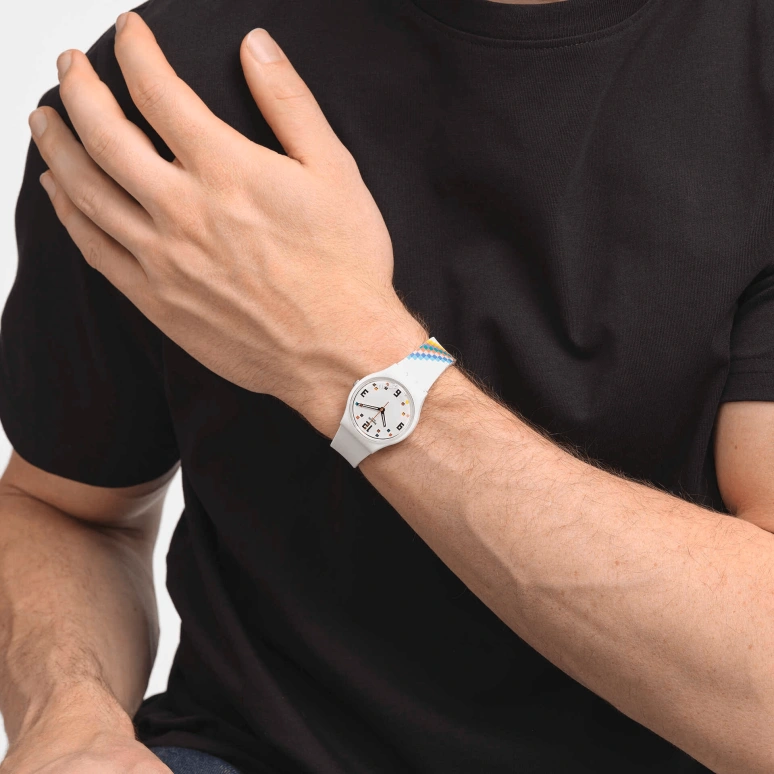 Swatch,Other 34mm,34mm,Bio-sourced,White,Quartz,Sapphire,Round,SO28W700