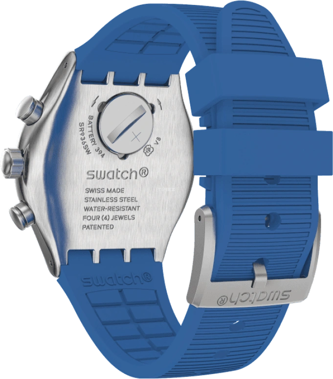 Swatch,IRONY 43mm,43mm,Stainless Steel,Black,Silver,Blue,Minutes,YVS485