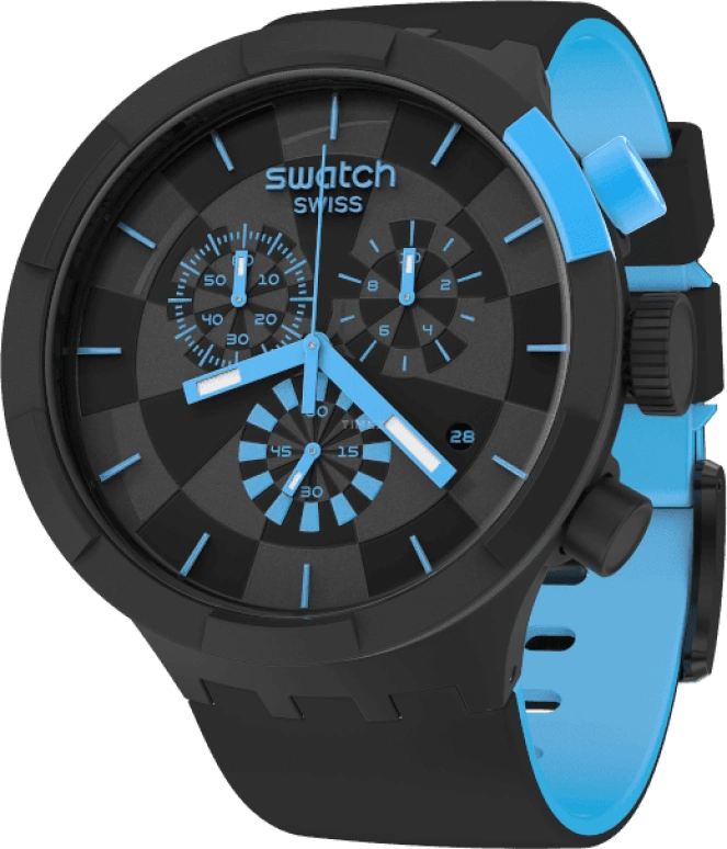 Swatch,THE BOLD 47mm,47mm,Plastic,Black,Sapphire,Crystal Glass,Closed,SB02B401