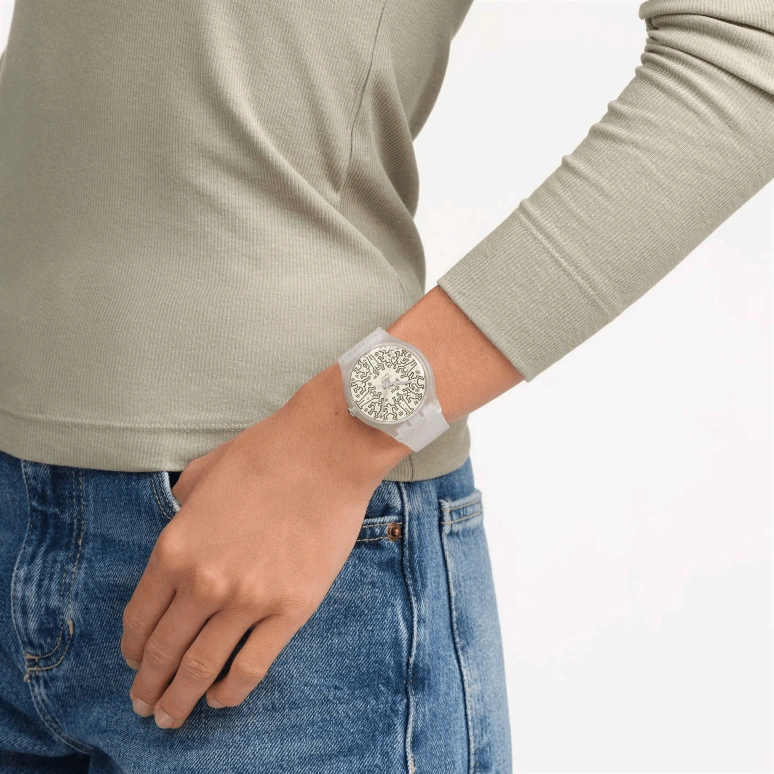 Swatch,Originals 41mm,41mm,Bio-sourced,Cream,Quartz,Sapphire,Round,SO29Z145