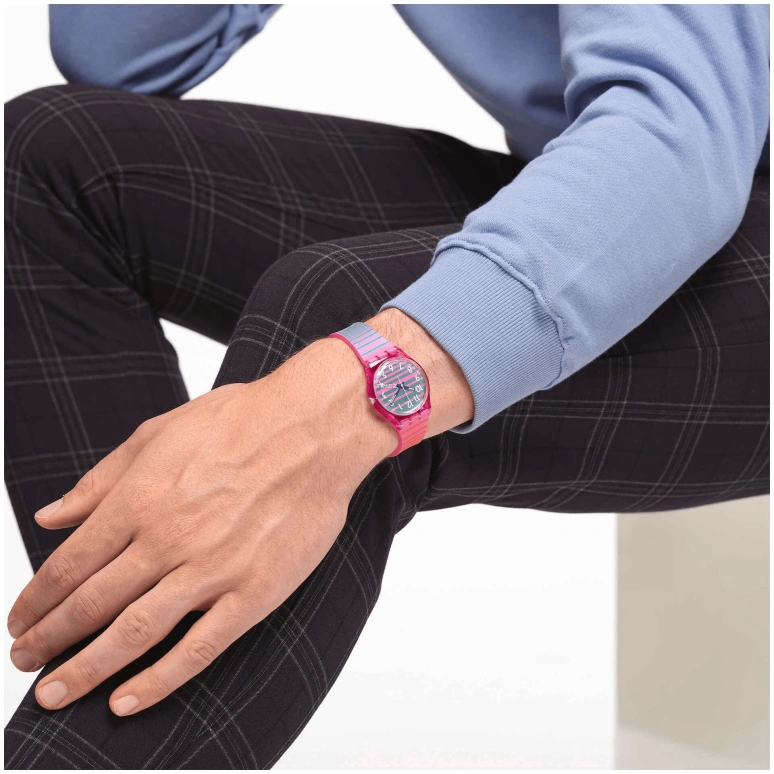 Swatch,Originals 34mm,34mm,Bio-sourced,Green,Pink,Quartz,Sapphire,Crystal Glass,Round,SO28P105