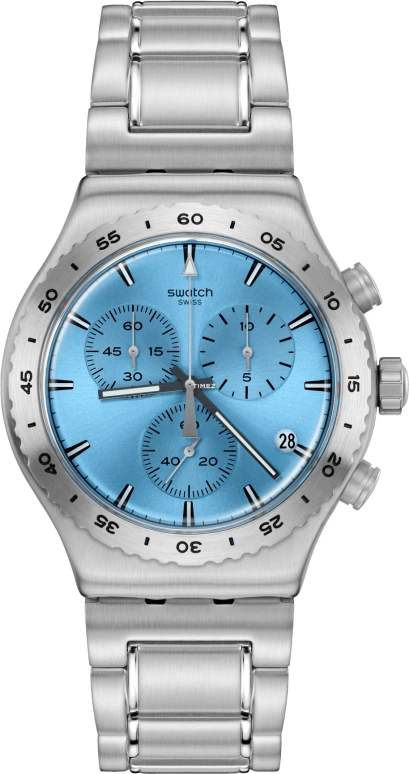 Swatch,Swatch Essentials 43mm,43mm,Stainless Steel,Blue,Quartz,Chronograph,Day,YVS528G
