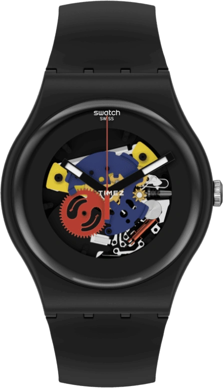 Swatch,Originals 41mm,41mm,Bio-sourced,Black,Skeleton,Quartz,Sapphire,Crystal Glass,Round,SO29B107