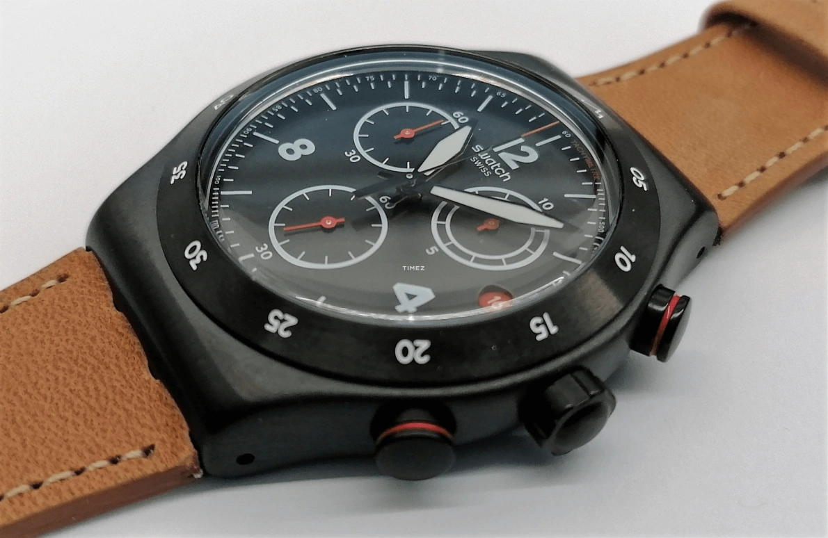 Swatch,Other 43mm,43mm,Stainless Steel,Black,Quartz,Chronograph,Day,YVZ400