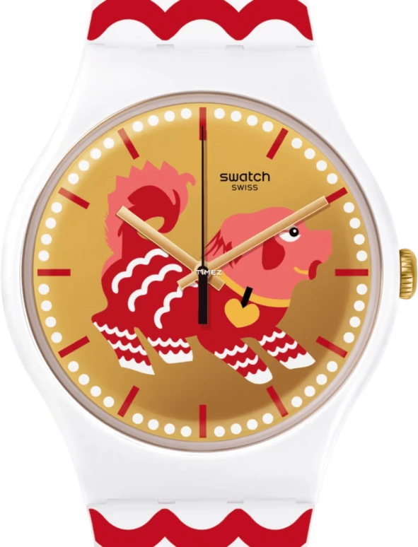 Swatch,Special Edition 41mm,41mm,Plastic,Yellow,Quartz,Round,White,SUOZ266