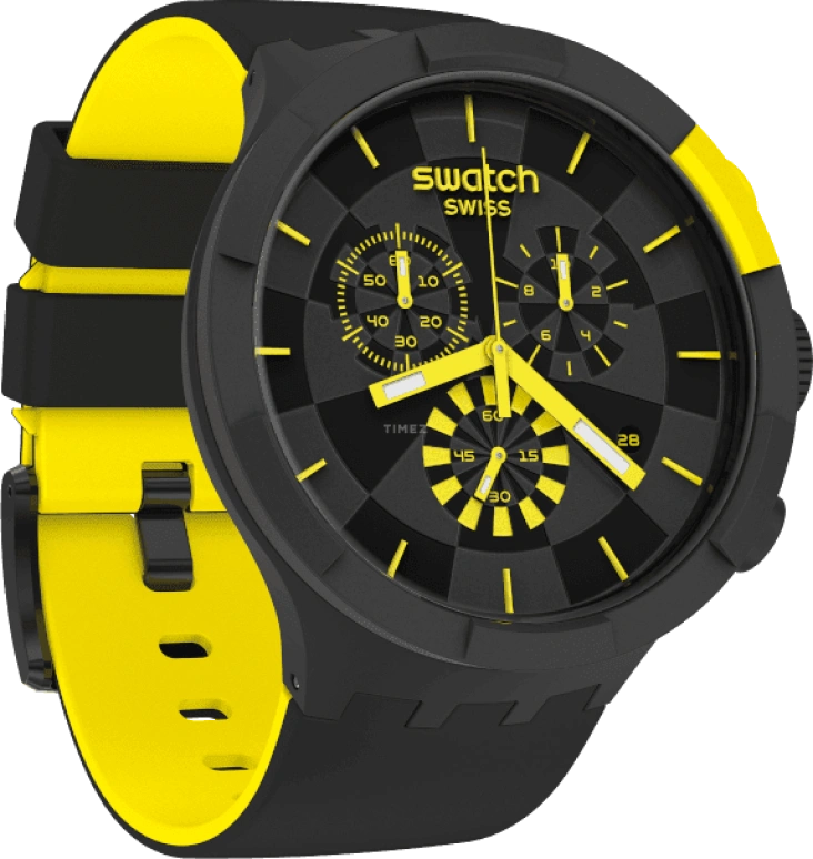 Swatch,THE BOLD 47mm,47mm,Plastic,Black,Sapphire,Crystal Glass,Closed,SB02B403