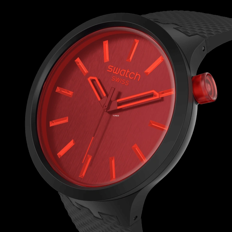 Swatch,Swatch Essentials 47mm,47mm,Bio-sourced,Red,Quartz,Round,Black,SB05B111