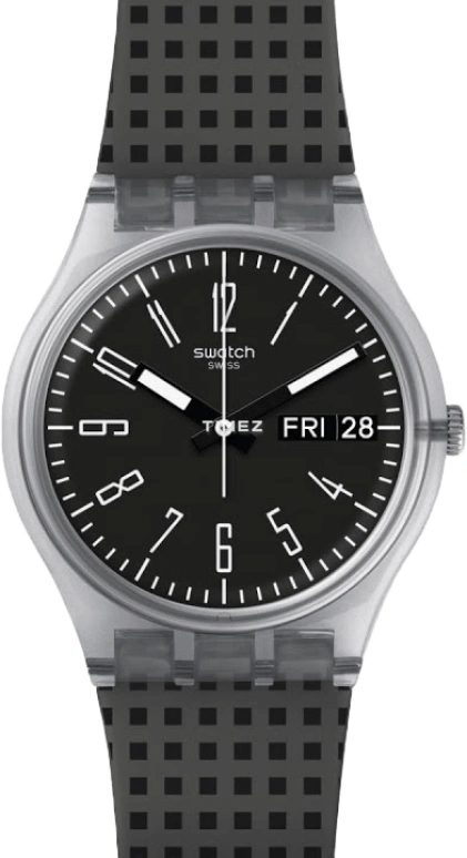 Swatch,Originals 34mm,34mm,Plastic,Black,Quartz,Date,Day,GE712