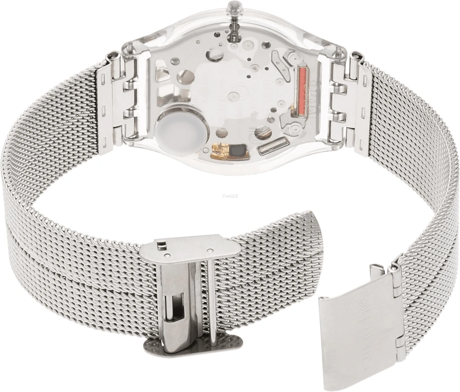 Swatch,SKIN 34mm,34mm,Plastic,Silver,Quartz,Tonneau,Transparent,SFE109M