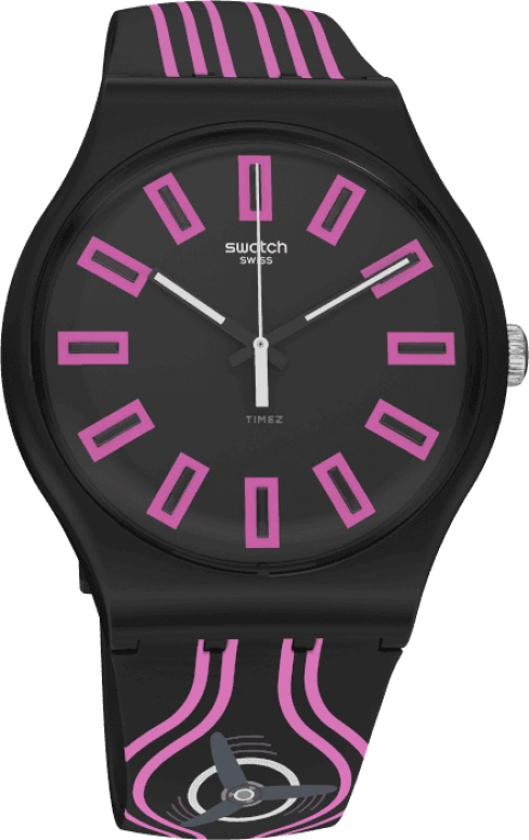 Swatch,Originals 41mm,41mm,Plastic,Black,Pink,Sapphire,Crystal Glass,SUOB146C