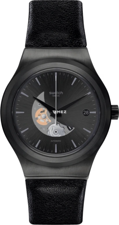 Swatch,IRONY 42mm,42mm,Stainless Steel,Black,Automatic,Day,Round,YIB404
