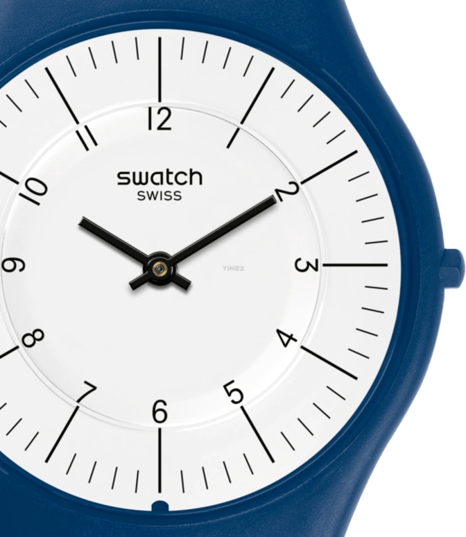 Swatch,SKIN 34mm,34mm,Plastic,White,Quartz,Tonneau,Blue,SFN124