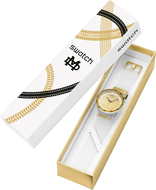 Swatch,THE BOLD 47mm,47mm,Bio-sourced,White,Gold,Quartz,Round,Transparent,SB05K105
