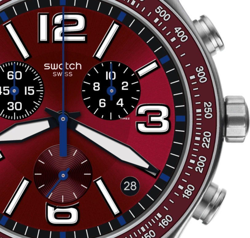 Swatch,IRONY 43mm,43mm,Stainless Steel,Red,Quartz,Chronograph,Day,YVS464