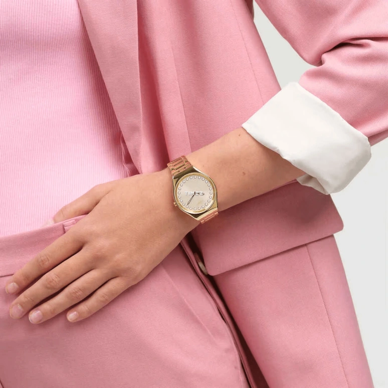 Swatch,Other 38mm,38mm,Stainless Steel,Cream,Quartz,Round,Gold,SYXG126G