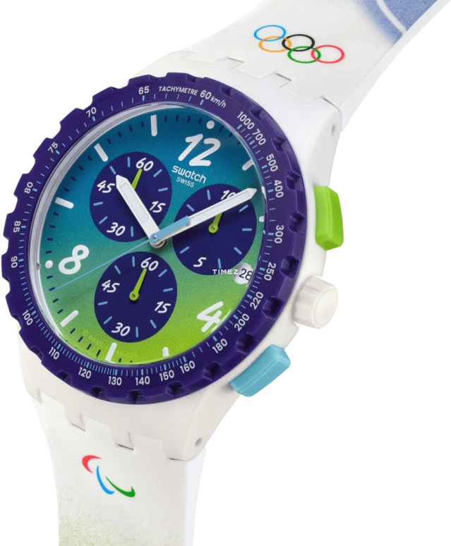 Swatch,Originals 42mm,42mm,Multi-Color,Green,Blue,Quartz,Chronograph,Day,Round,SUSZ403